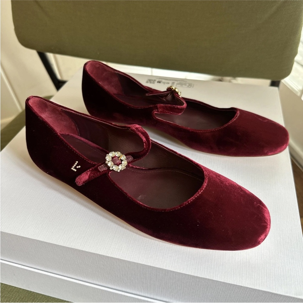 Larroude Red Velvet Ballet Flats with Strap